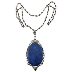 Silver Large Filigree Lapis Pendant Necklace