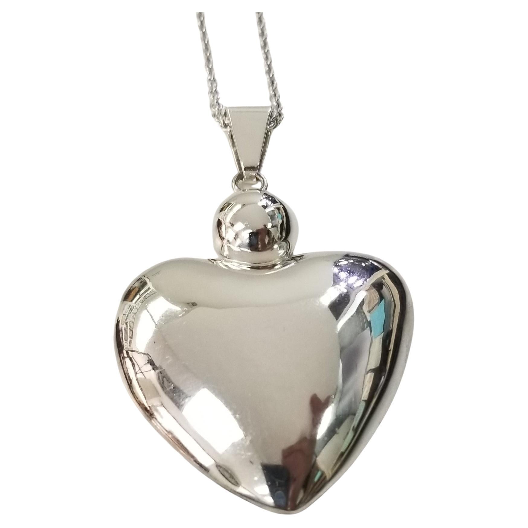 Silver Extra Large Puffed Heart Pendant 2 inch by 2 1/2 inch 46 Grams For Sale