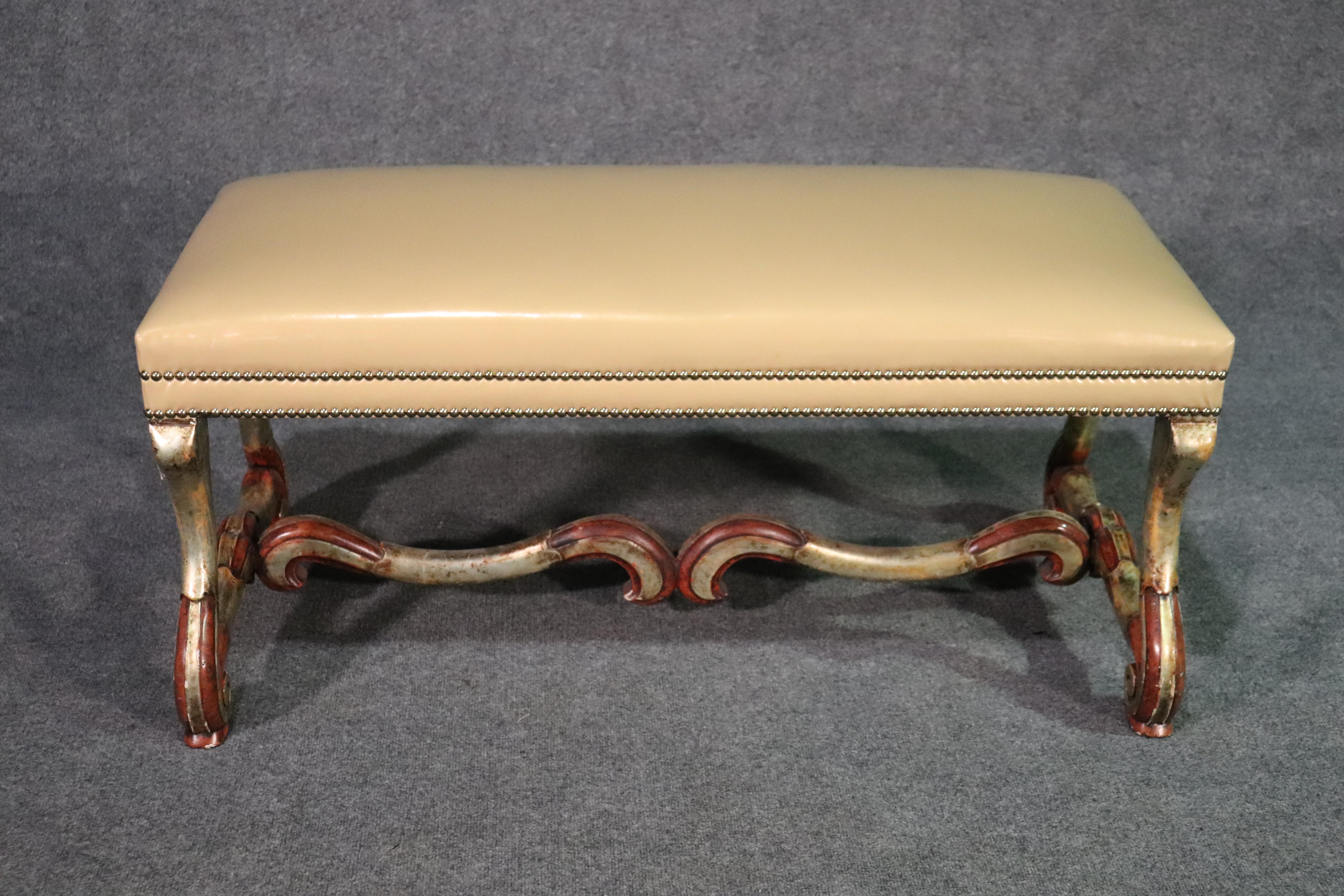 Silver Leaf and Red Bole French Mutton Leg Long Window Bench Stool Ottoman 1