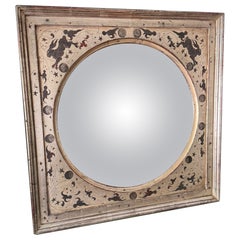 Miroir convexe « Silver Leaf Celestial » avec sgraffite de style Renaissance, par Troy Stafford