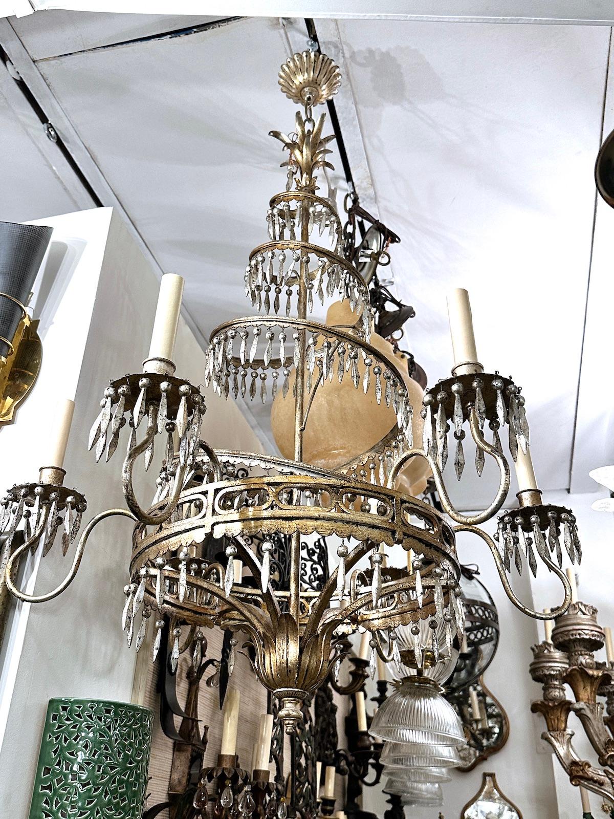 Silver Leaf Chandelier with Pendants For Sale 5
