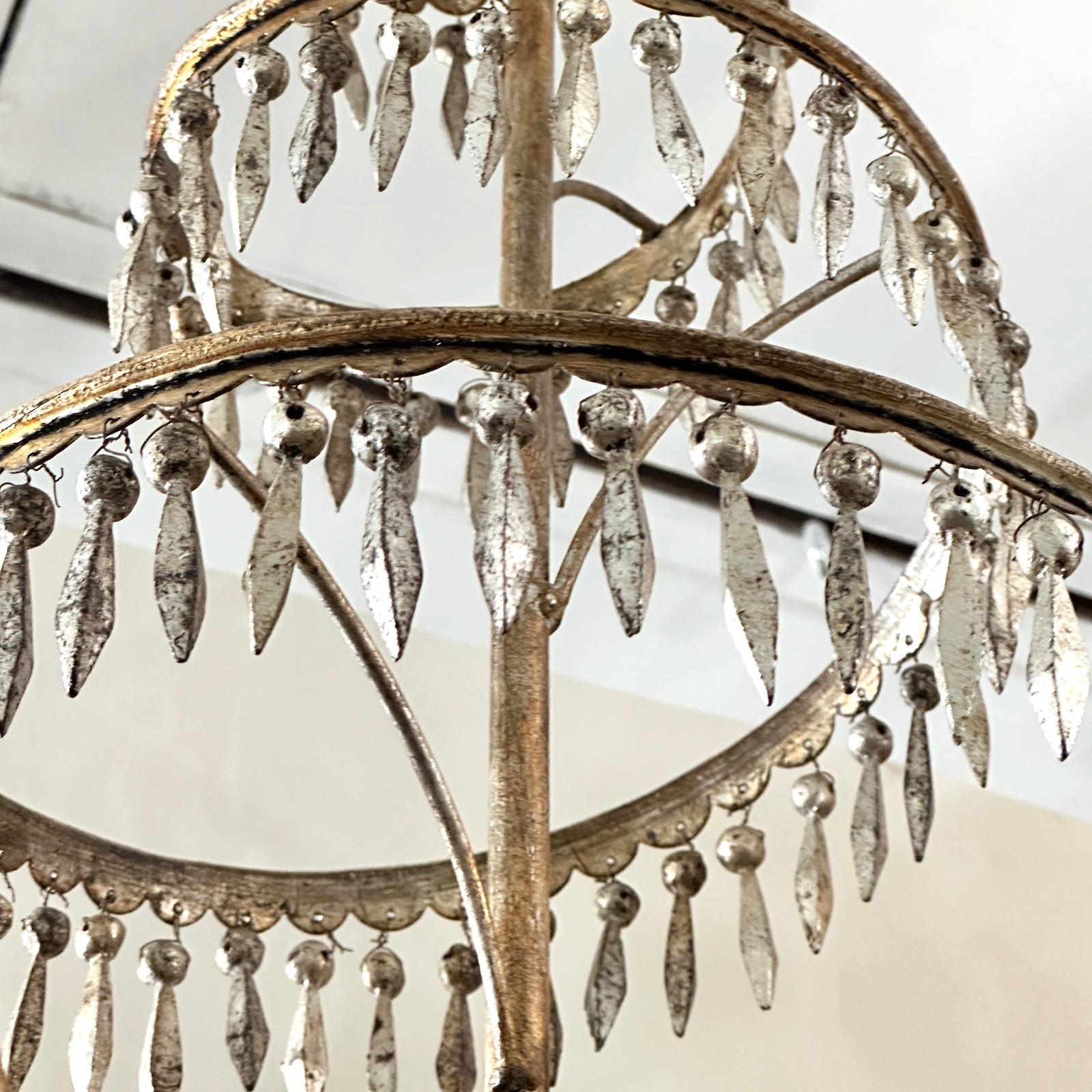 Silver Leaf Chandelier with Pendants For Sale 1