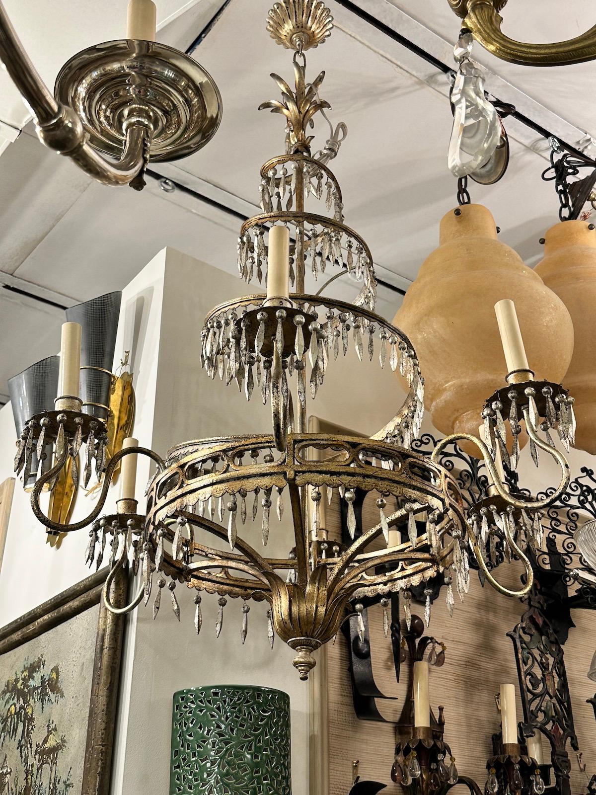Silver Leaf Chandelier with Pendants For Sale 2