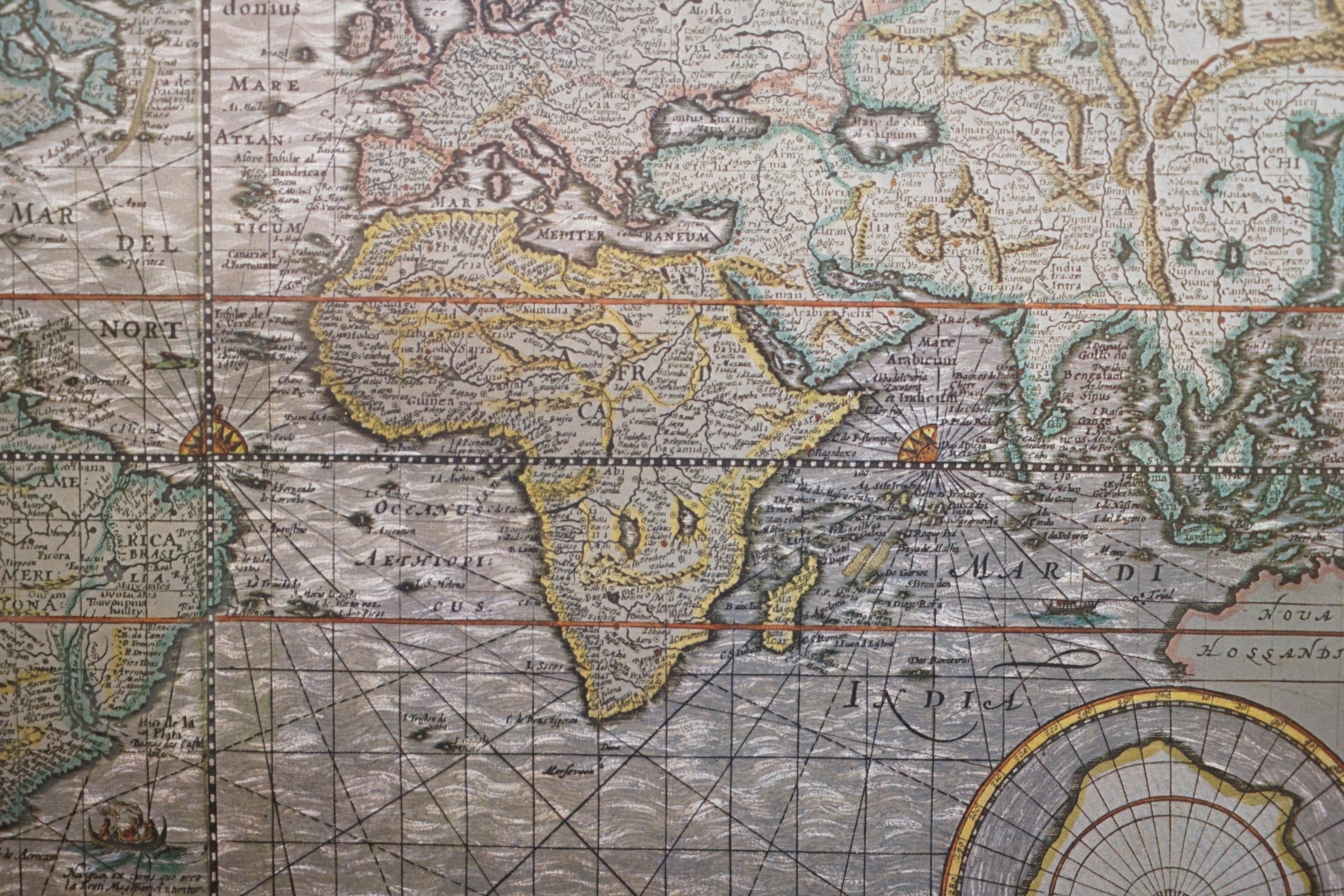 Silver Leaf Foil Wall World Map Engraving Based on the Original Moses Pitt, 1681 For Sale 4