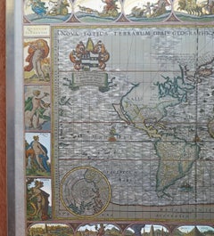 Silver Leaf Foil Wall World Map Engraving Based on the Original Moses Pitt, 1681