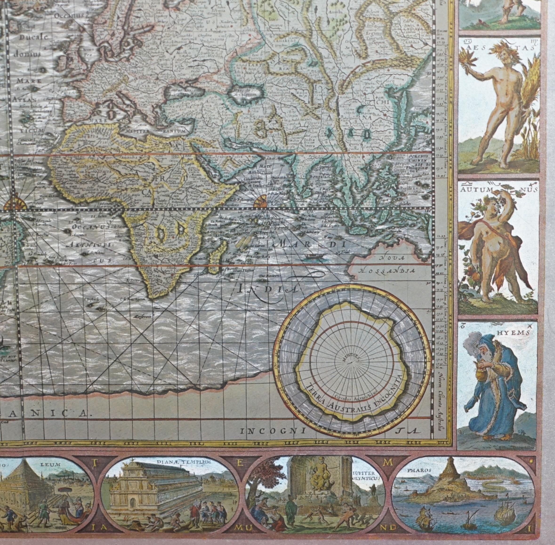 Modern Silver Leaf Foil Wall World Map Engraving Based on the Original Moses Pitt, 1681 For Sale