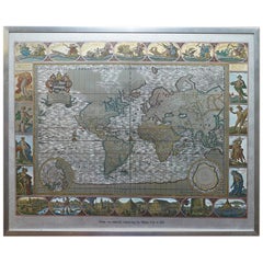 Vintage Silver Leaf Foil Wall World Map Engraving Based on the Original Moses Pitt, 1681