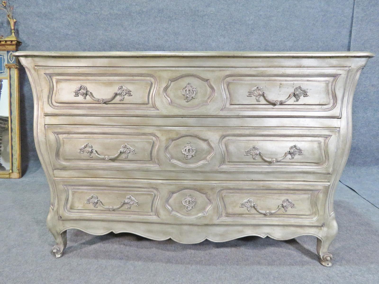 Unknown Silver Leaf French Louis XV Auffray Attributed Dresser Commode, Circa 1960