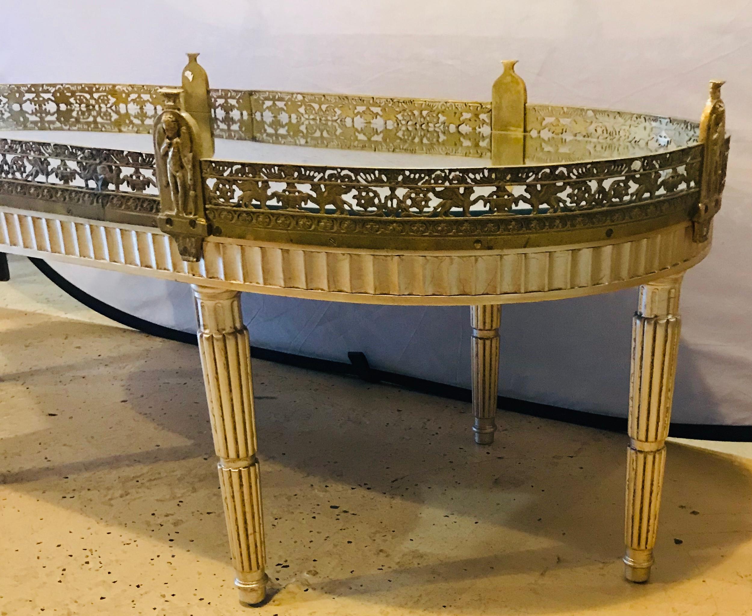 Silver Leaf French Louis XVI Style Gilt Bronze Mirrored Plateau or Coffee Table 5