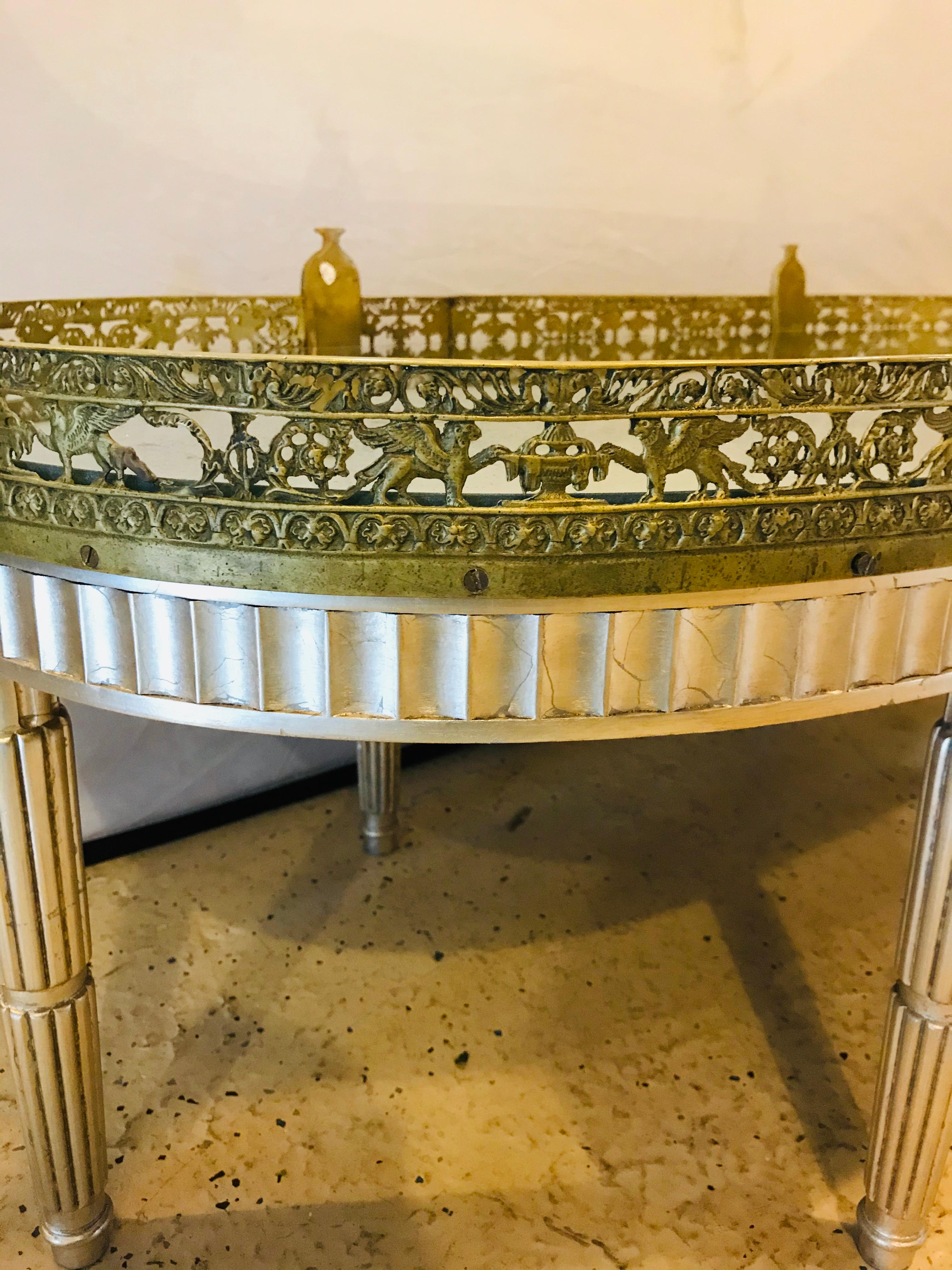 Silver Leaf French Louis XVI Style Gilt Bronze Mirrored Plateau or Coffee Table 6