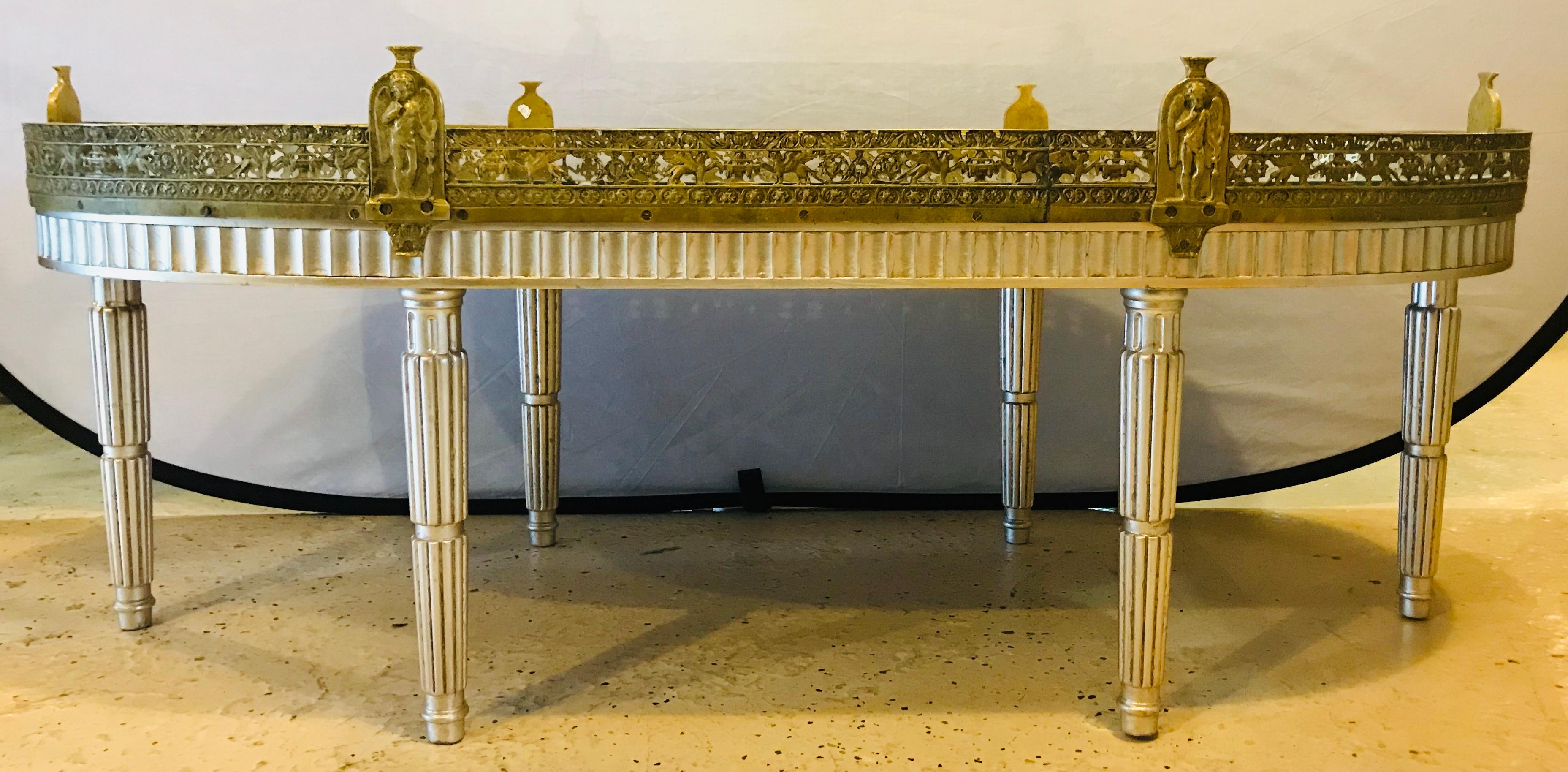 Silver Leaf French Louis XVI Style Gilt Bronze Mirrored Plateau or Coffee Table 8