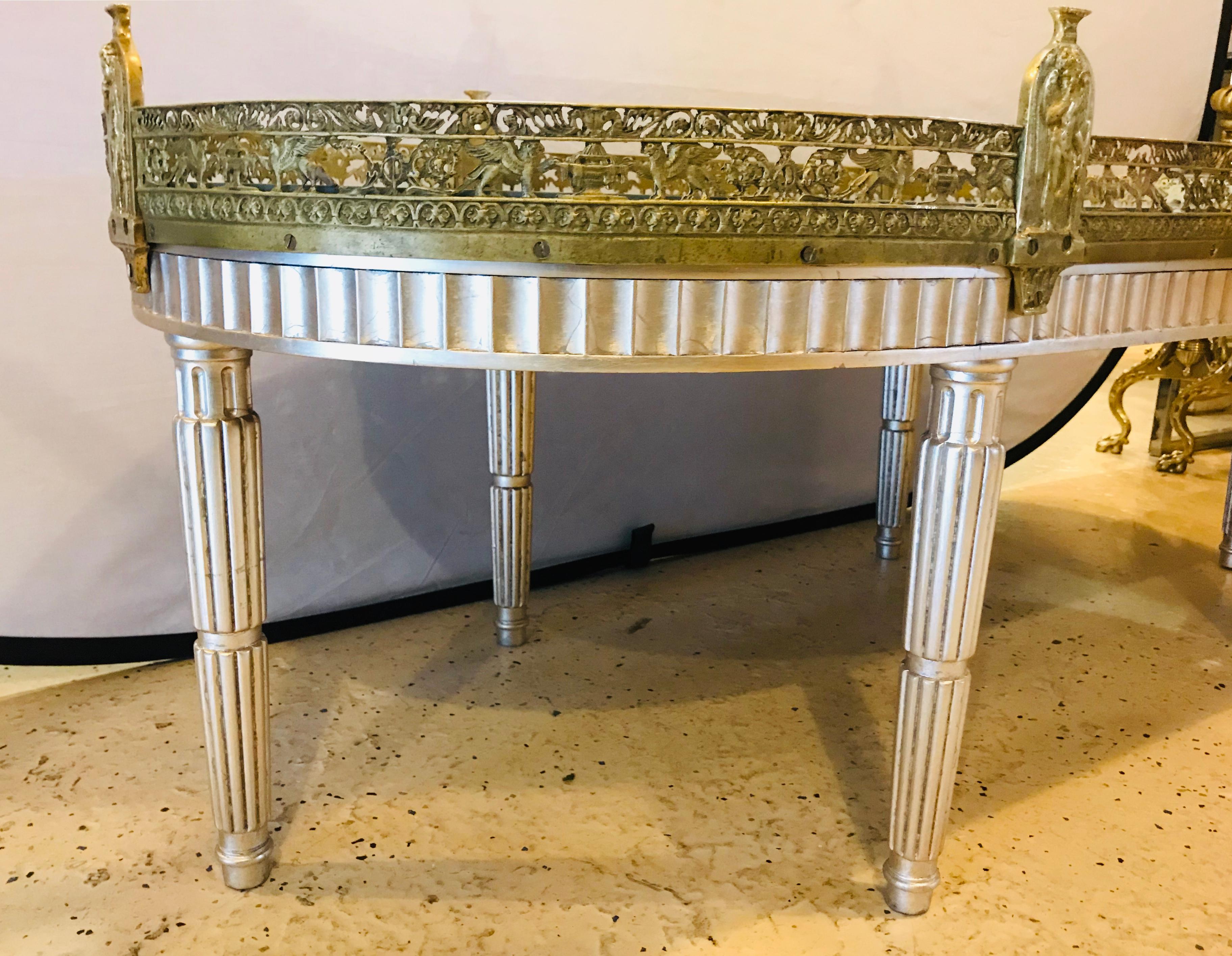 Silver Leaf French Louis XVI Style Gilt Bronze Mirrored Plateau or Coffee Table 9