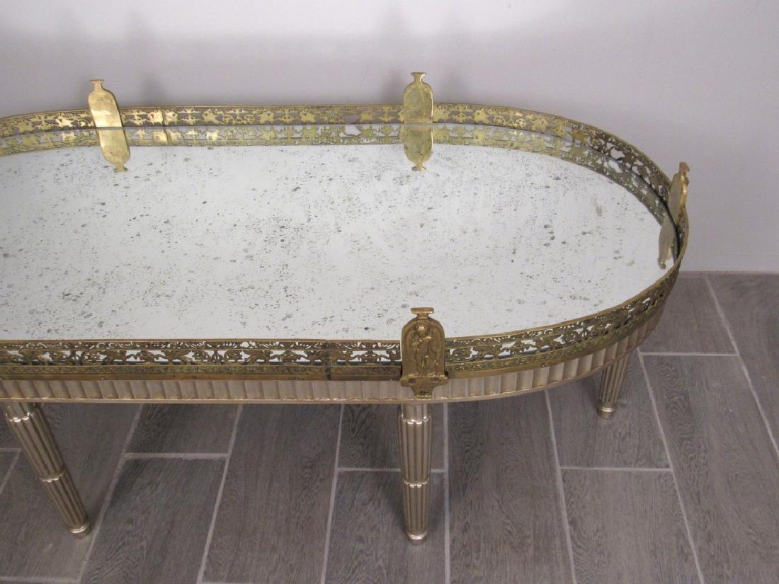 Neoclassical Silver Leaf French Louis XVI Style Gilt Bronze Mirrored Plateau or Coffee Table
