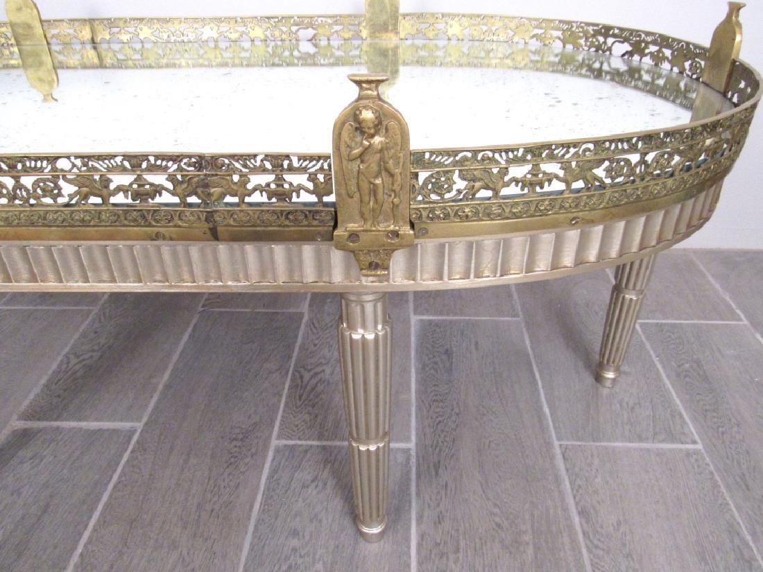 Silver Leaf French Louis XVI Style Gilt Bronze Mirrored Plateau or Coffee Table In Good Condition In Stamford, CT