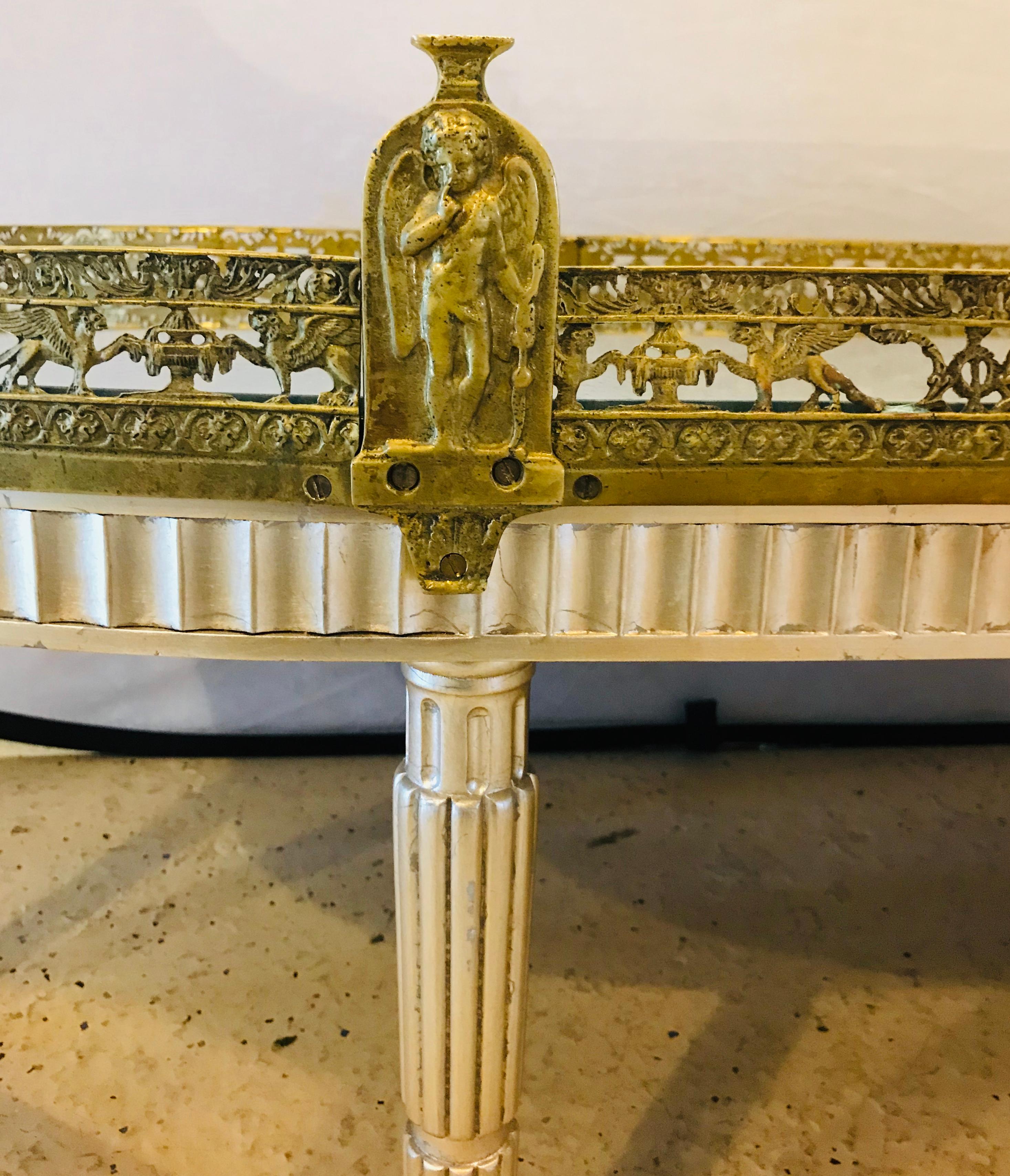 Silver Leaf French Louis XVI Style Gilt Bronze Mirrored Plateau or Coffee Table 2