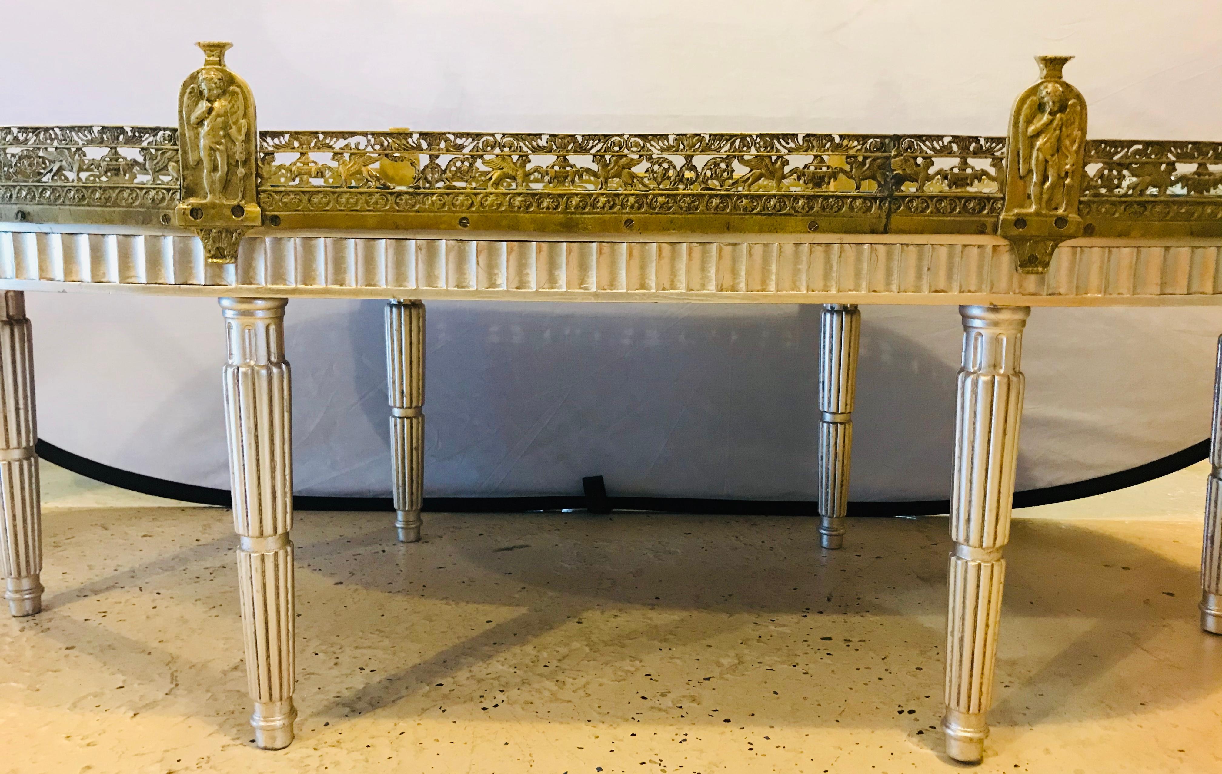 Silver Leaf French Louis XVI Style Gilt Bronze Mirrored Plateau or Coffee Table 3