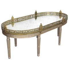 Silver Leaf French Louis XVI Style Gilt Bronze Mirrored Plateau or Coffee Table