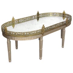 Silver Leaf French Louis XVI Style Gilt Bronze Mirrored Plateau or Coffee Table