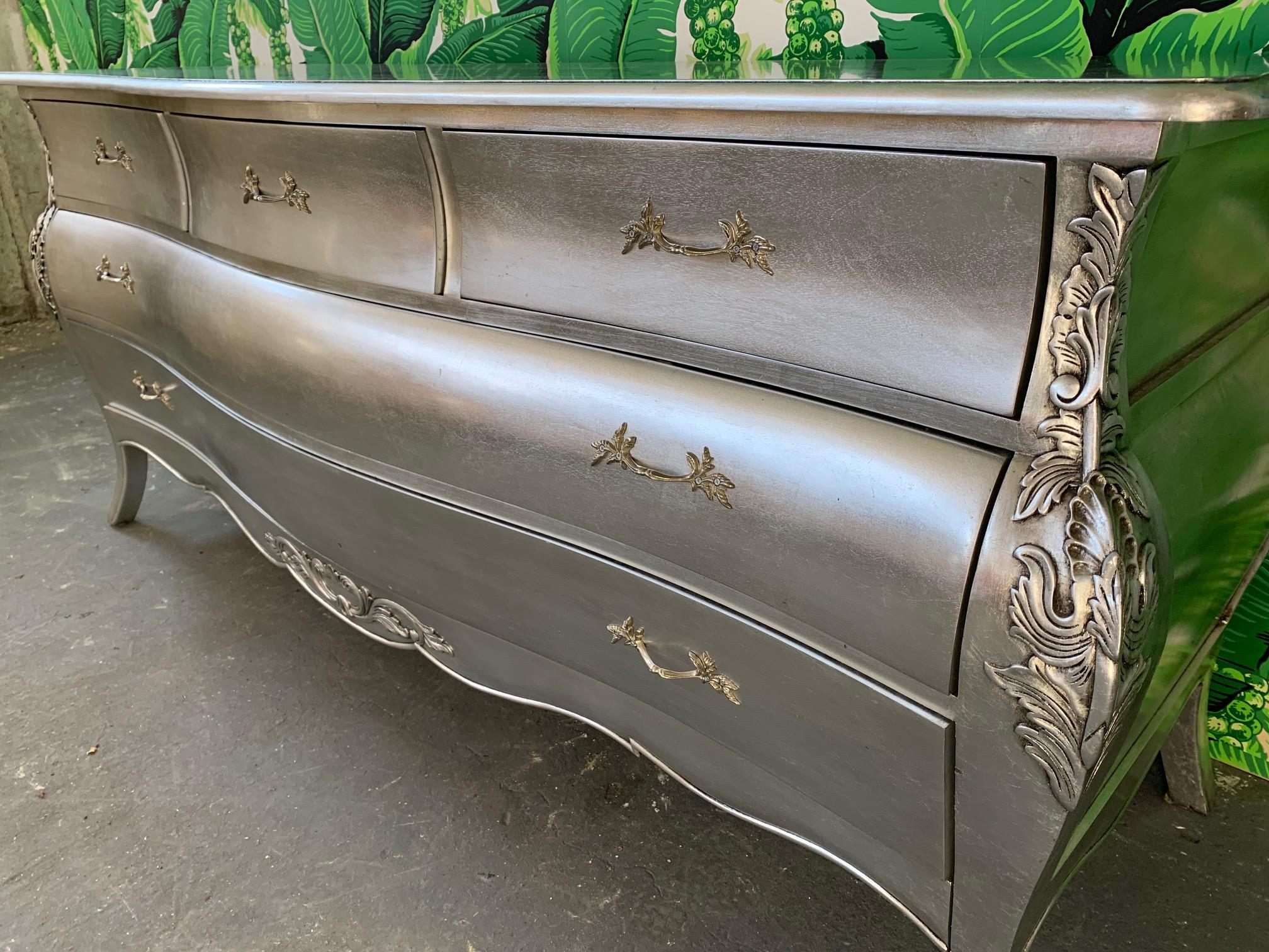 Silver Leaf French Rococo Style Dresser In Good Condition In Jacksonville, FL