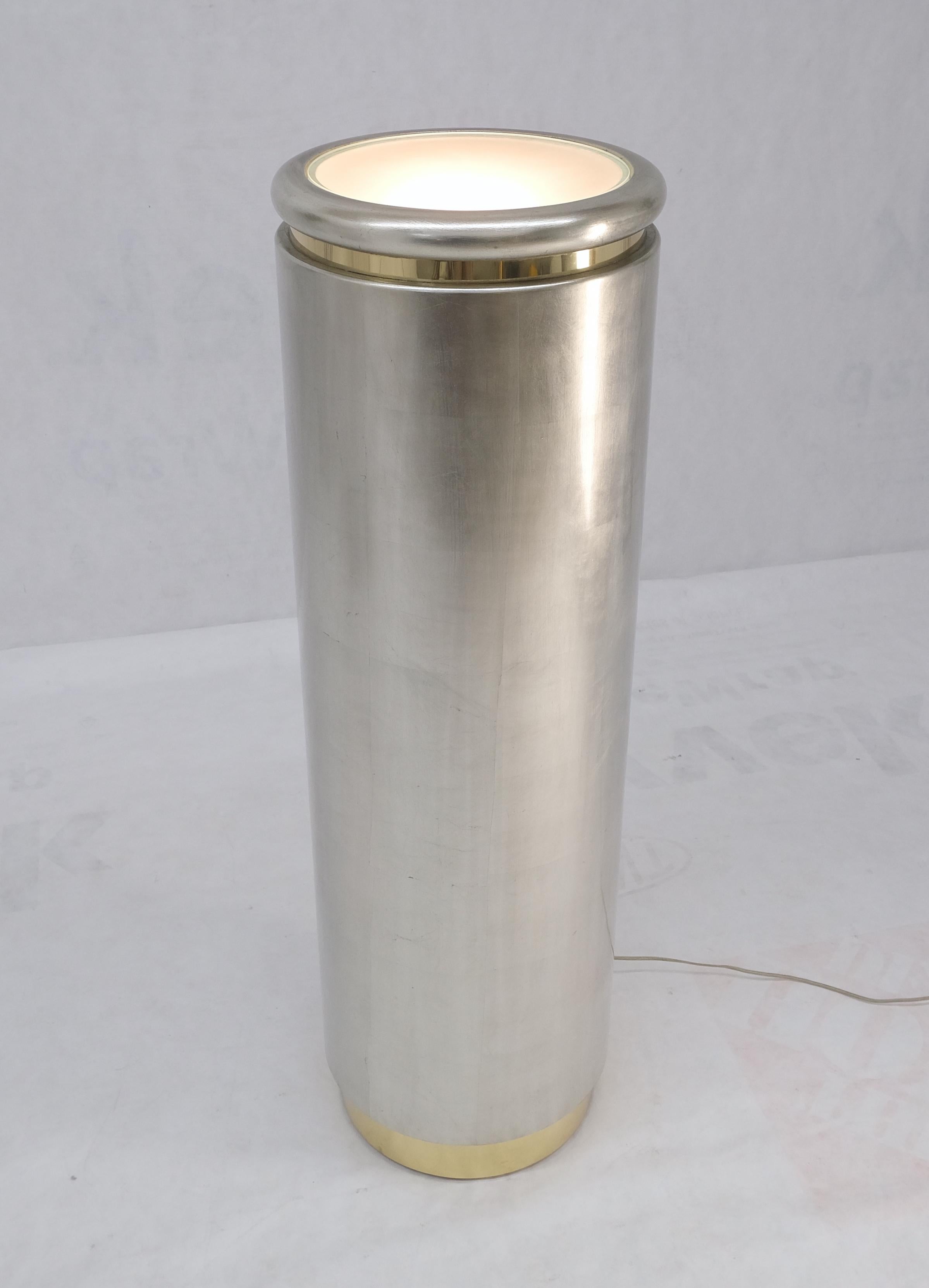 20th Century Silver Leaf Gilt Round Cylinder Shape Lighted Pedestal Floor Lamp MINT! For Sale