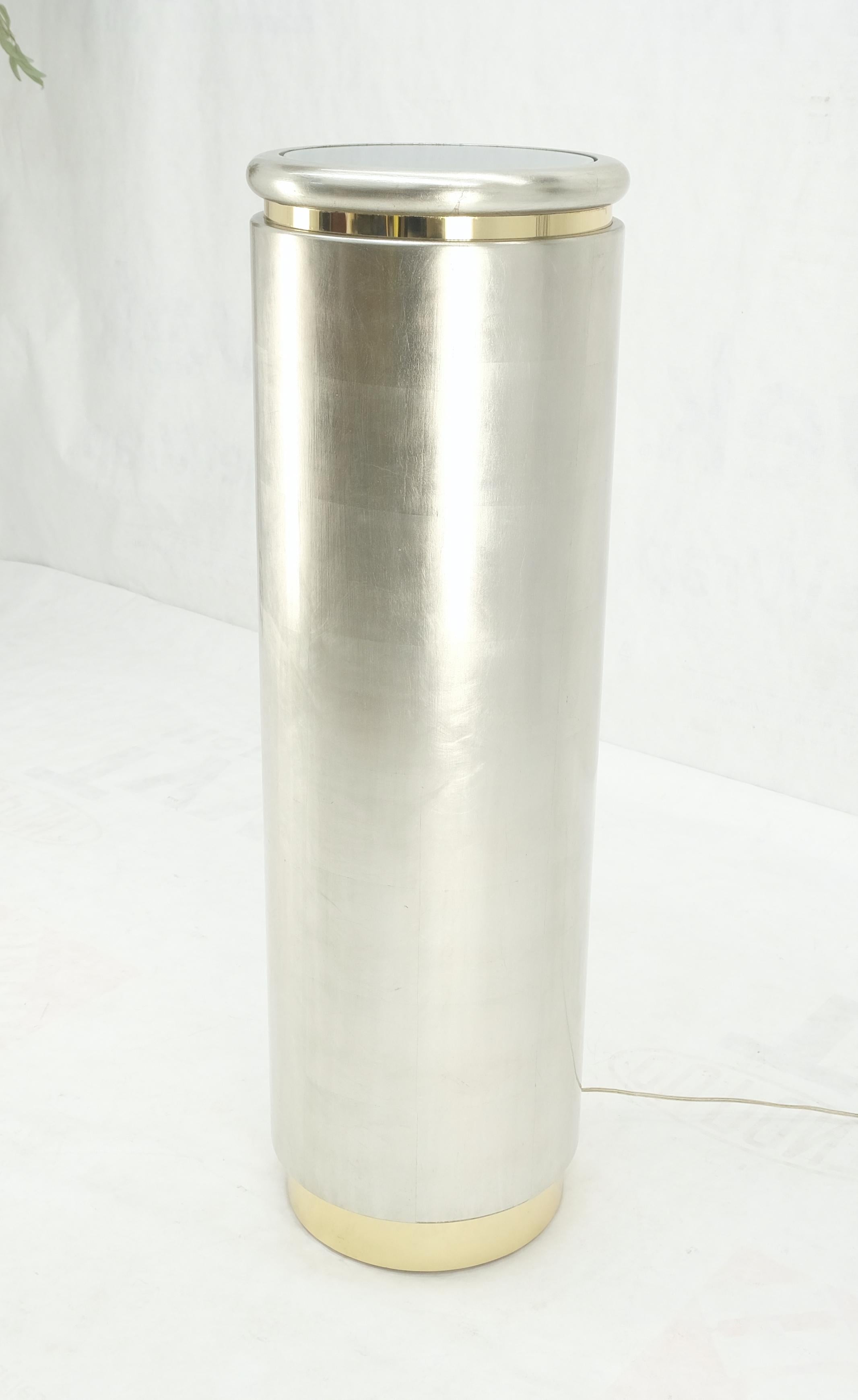 Glass Silver Leaf Gilt Round Cylinder Shape Lighted Pedestal Floor Lamp MINT! For Sale