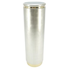 Silver Leaf Gilt Round Cylinder Shape Lighted Pedestal Floor Lamp MINT!
