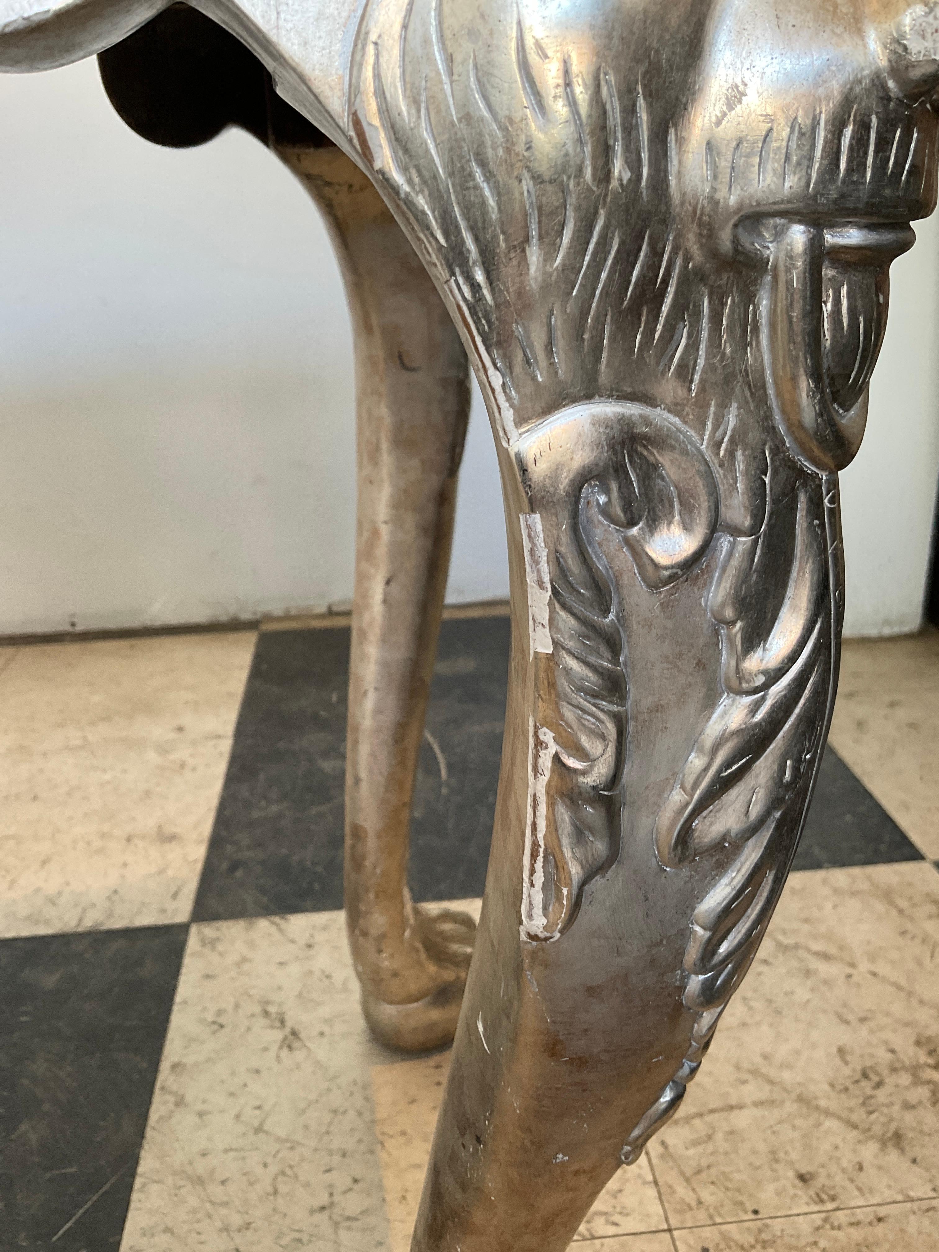 Silver Leaf Hand Carved Wood Lion Console Table For Sale 6