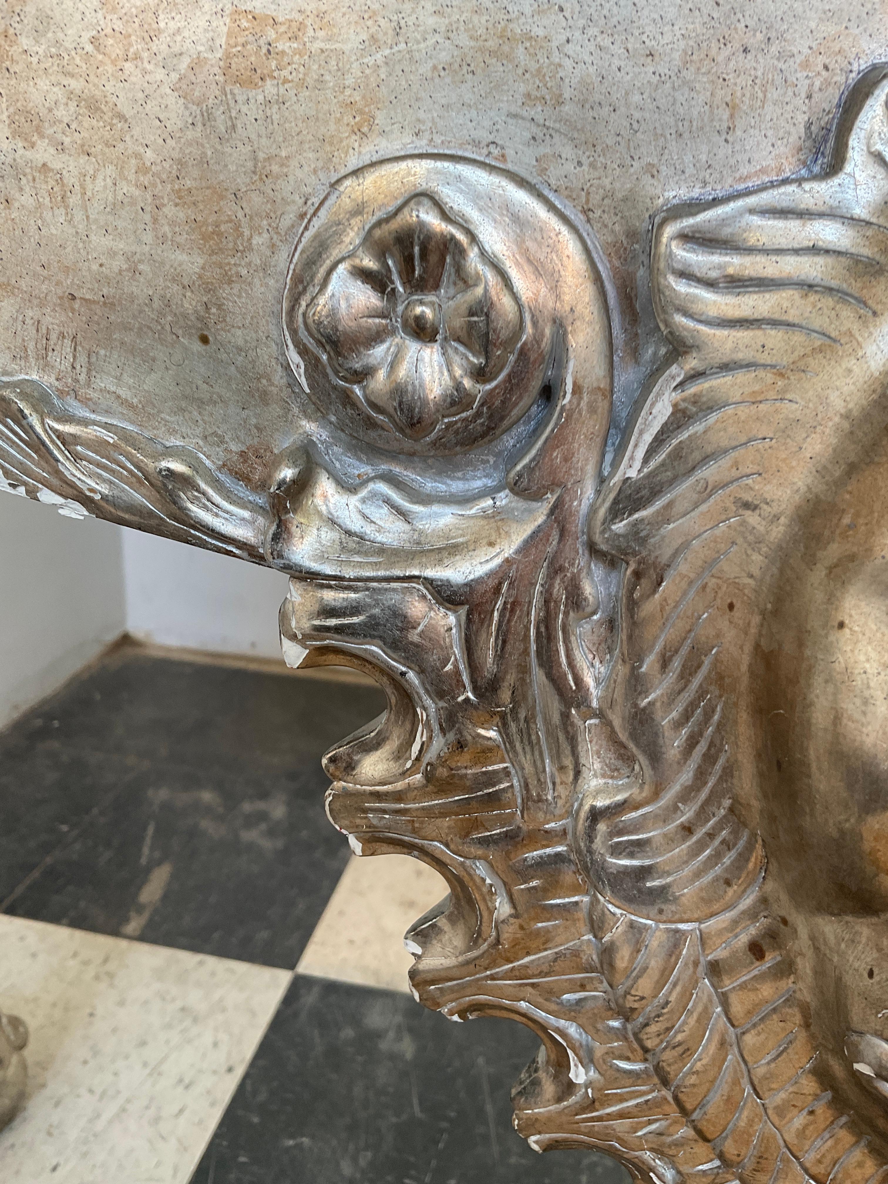 Silver Leaf Hand Carved Wood Lion Console Table For Sale 7