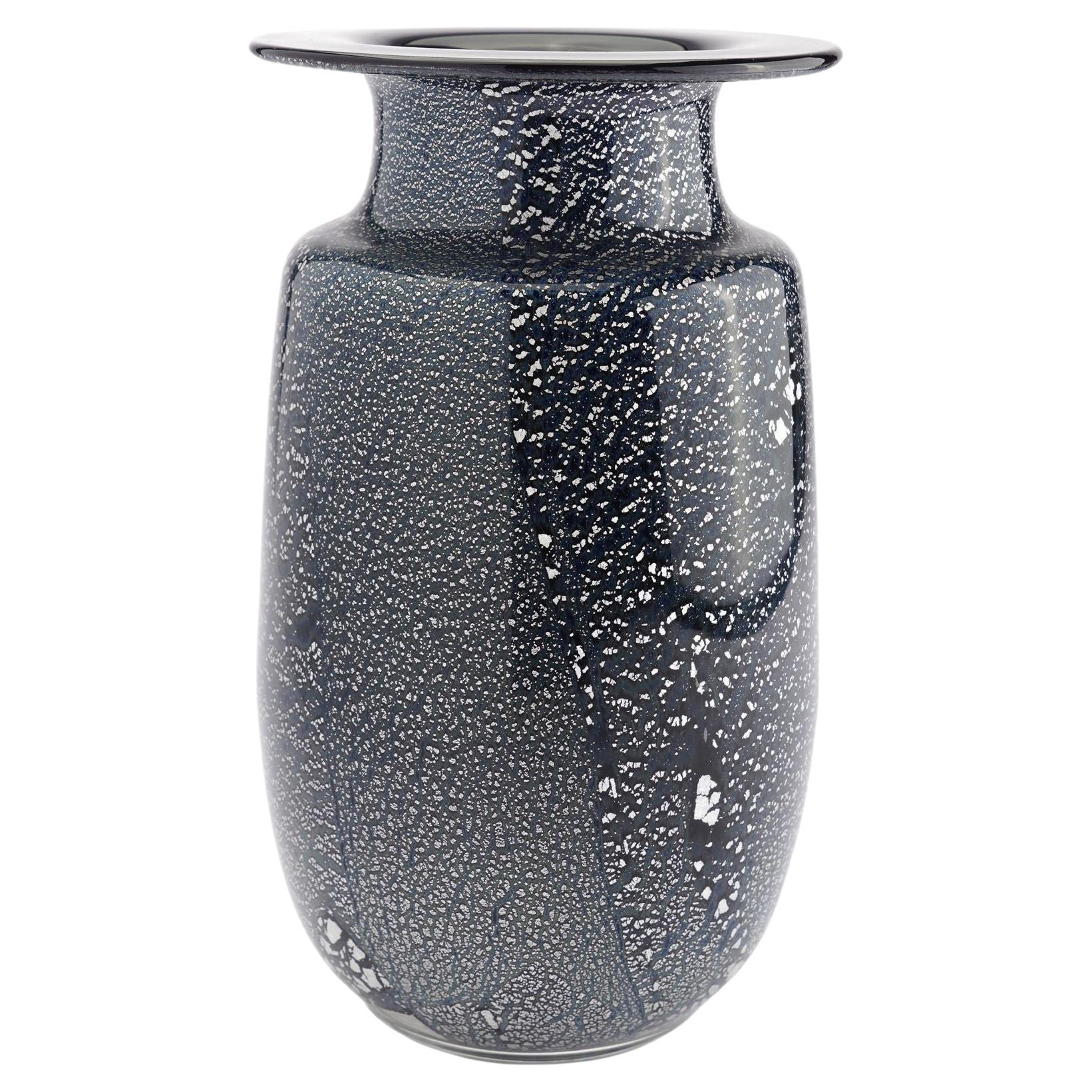 Vaso in vetro soffiato con foglie d'argento di Seguso Verti d'Arte, 1970 in vendita