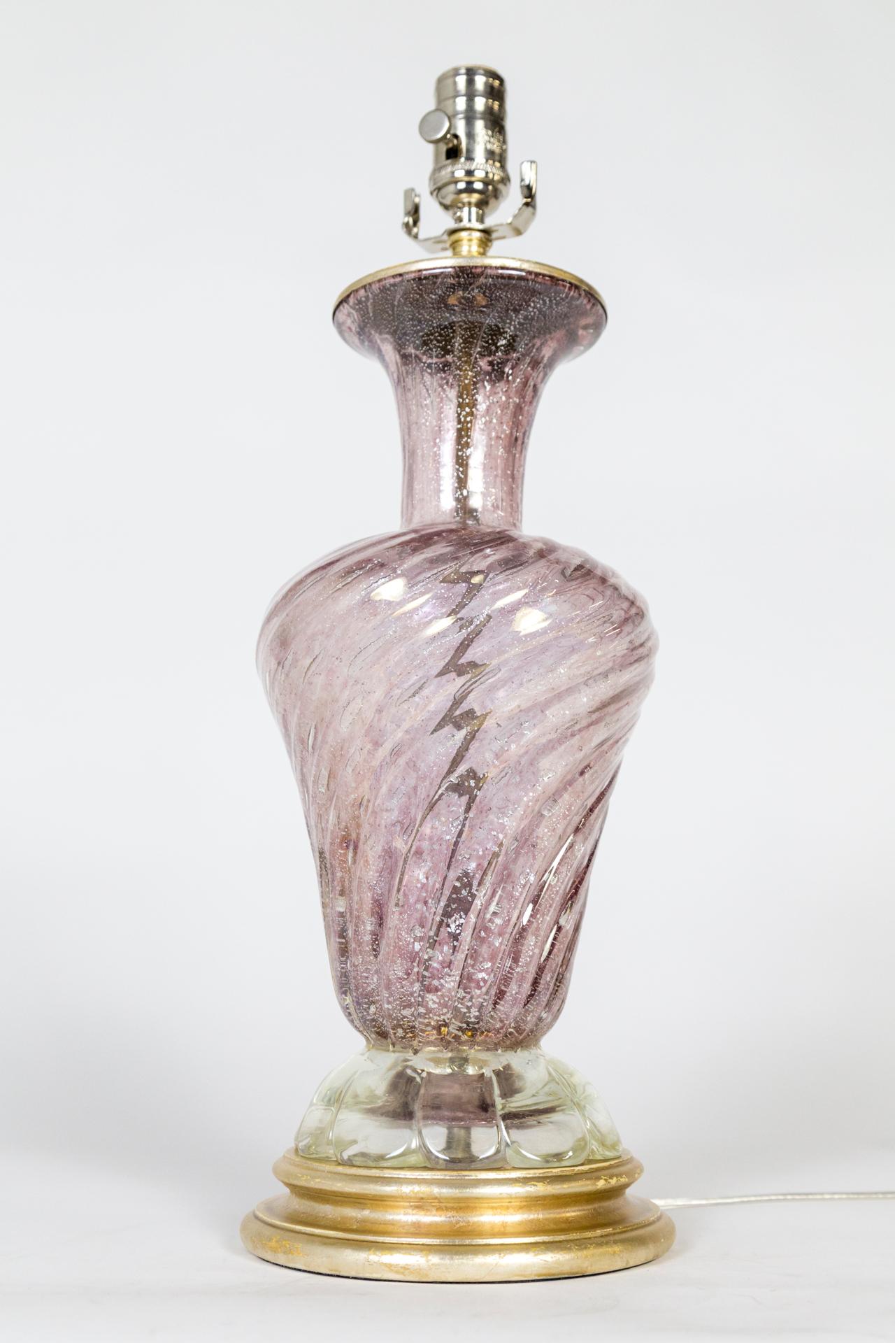 Silver Leaf Infused Pink Murano Glass Lamp For Sale 5
