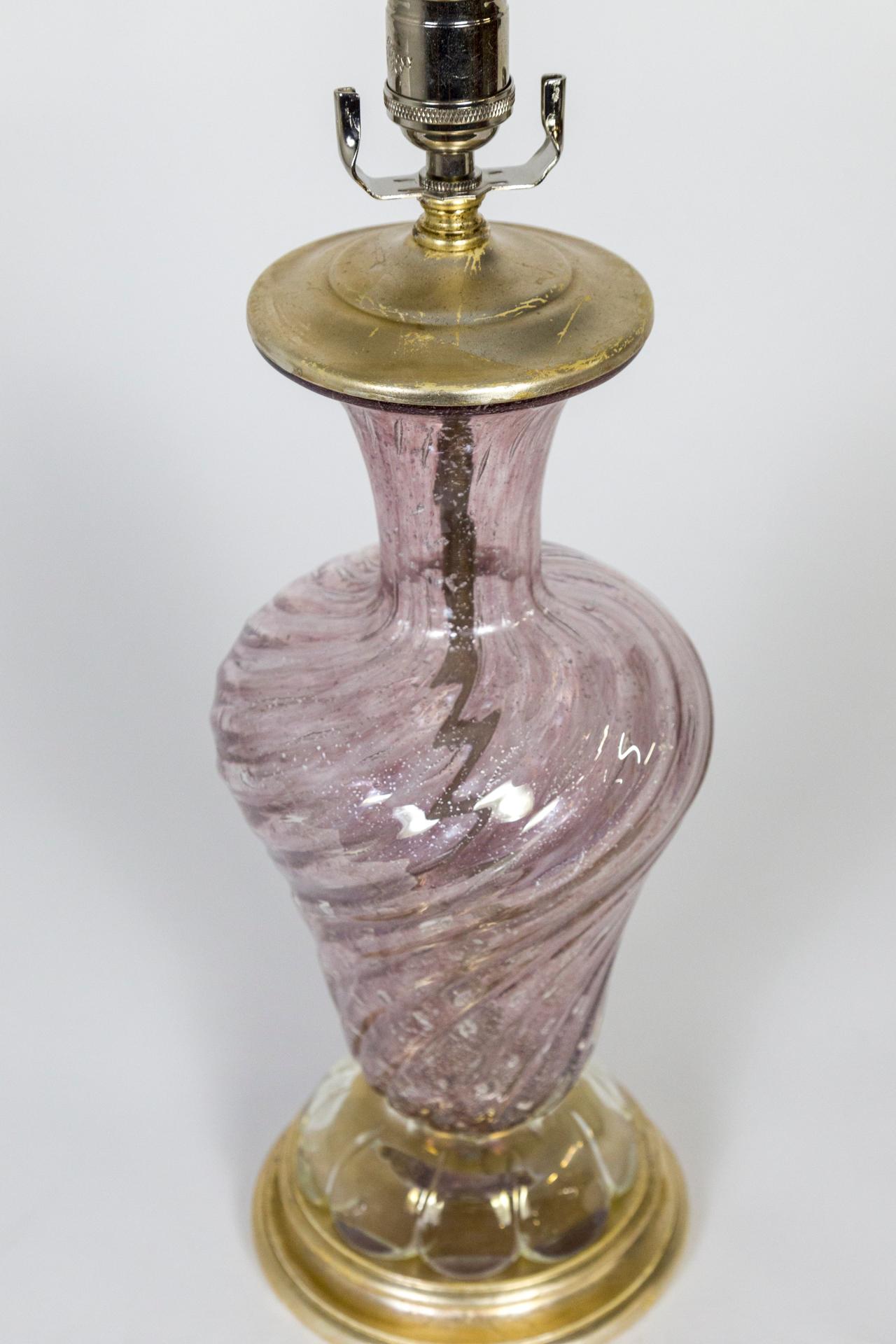 Silver Leaf Infused Pink Murano Glass Lamp In Good Condition For Sale In San Francisco, CA