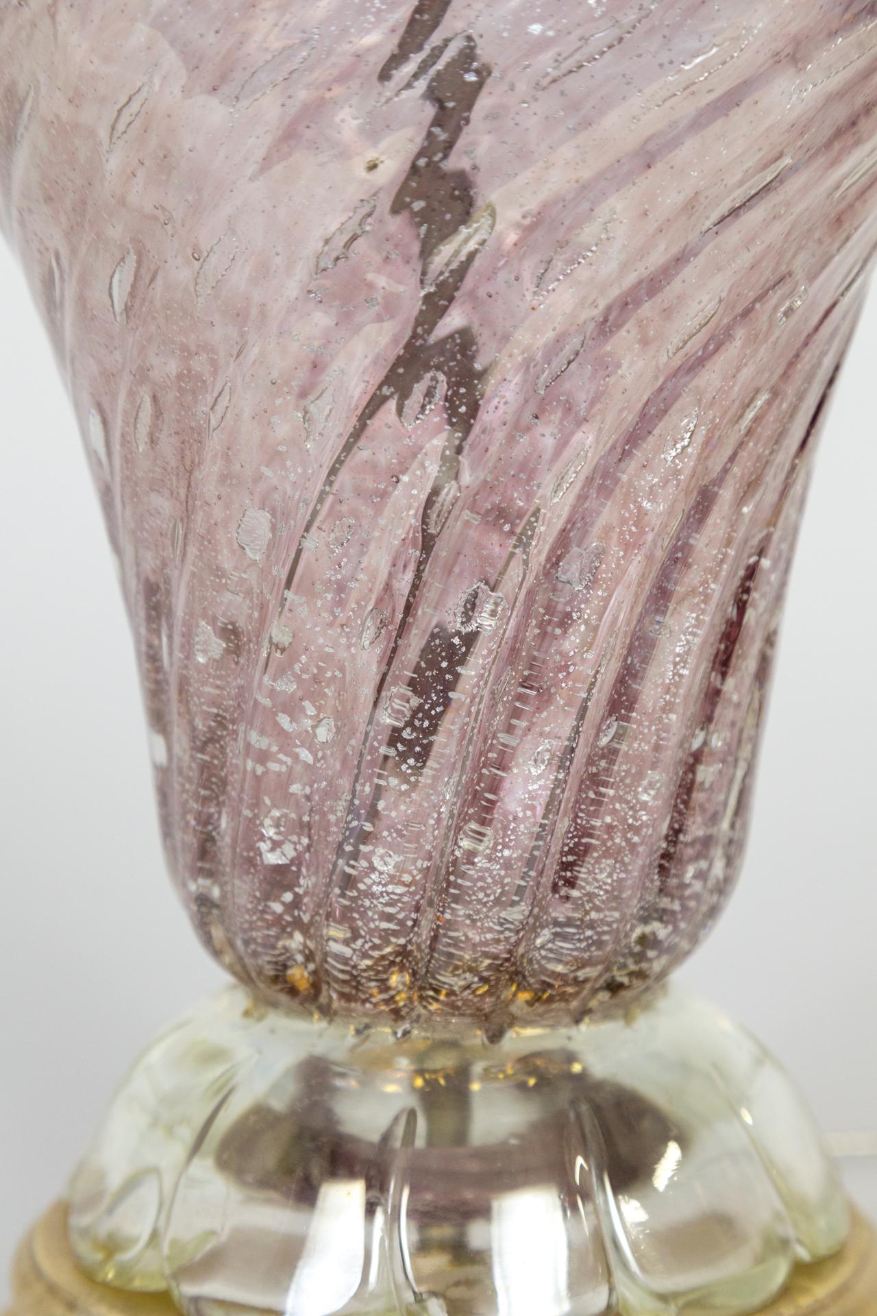Silver Leaf Infused Pink Murano Glass Lamp For Sale 2