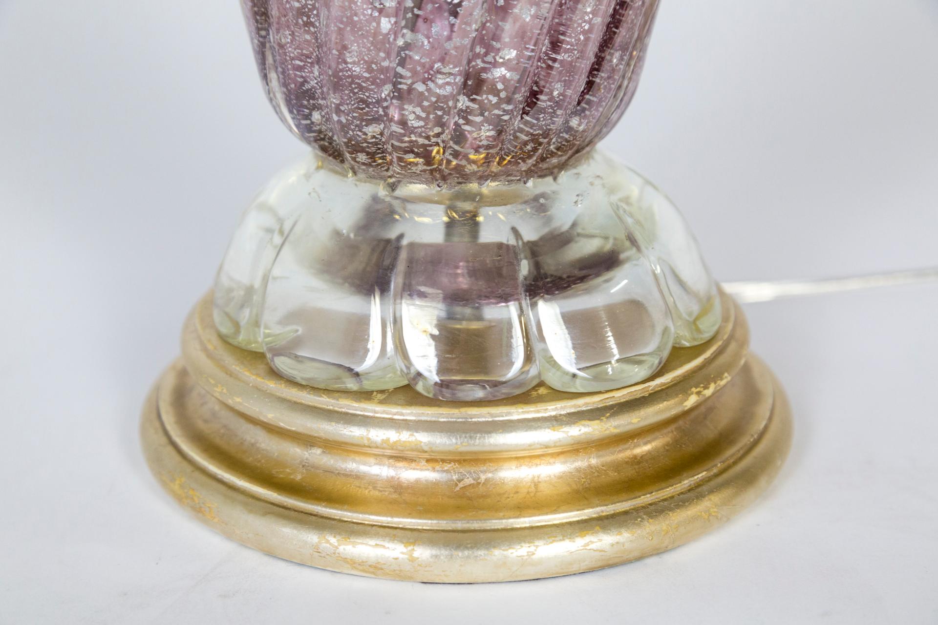 Silver Leaf Infused Pink Murano Glass Lamp For Sale 4