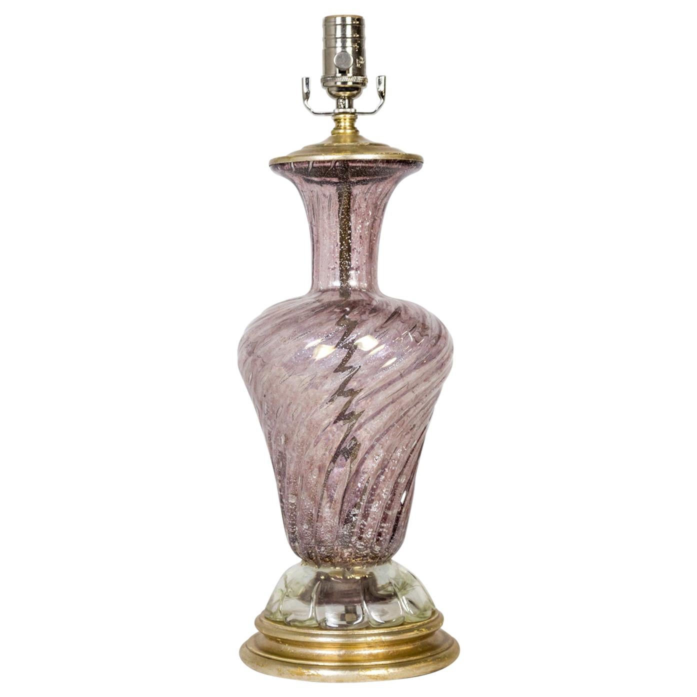 Lampe en verre de Murano rose infusé de feuilles d'argent