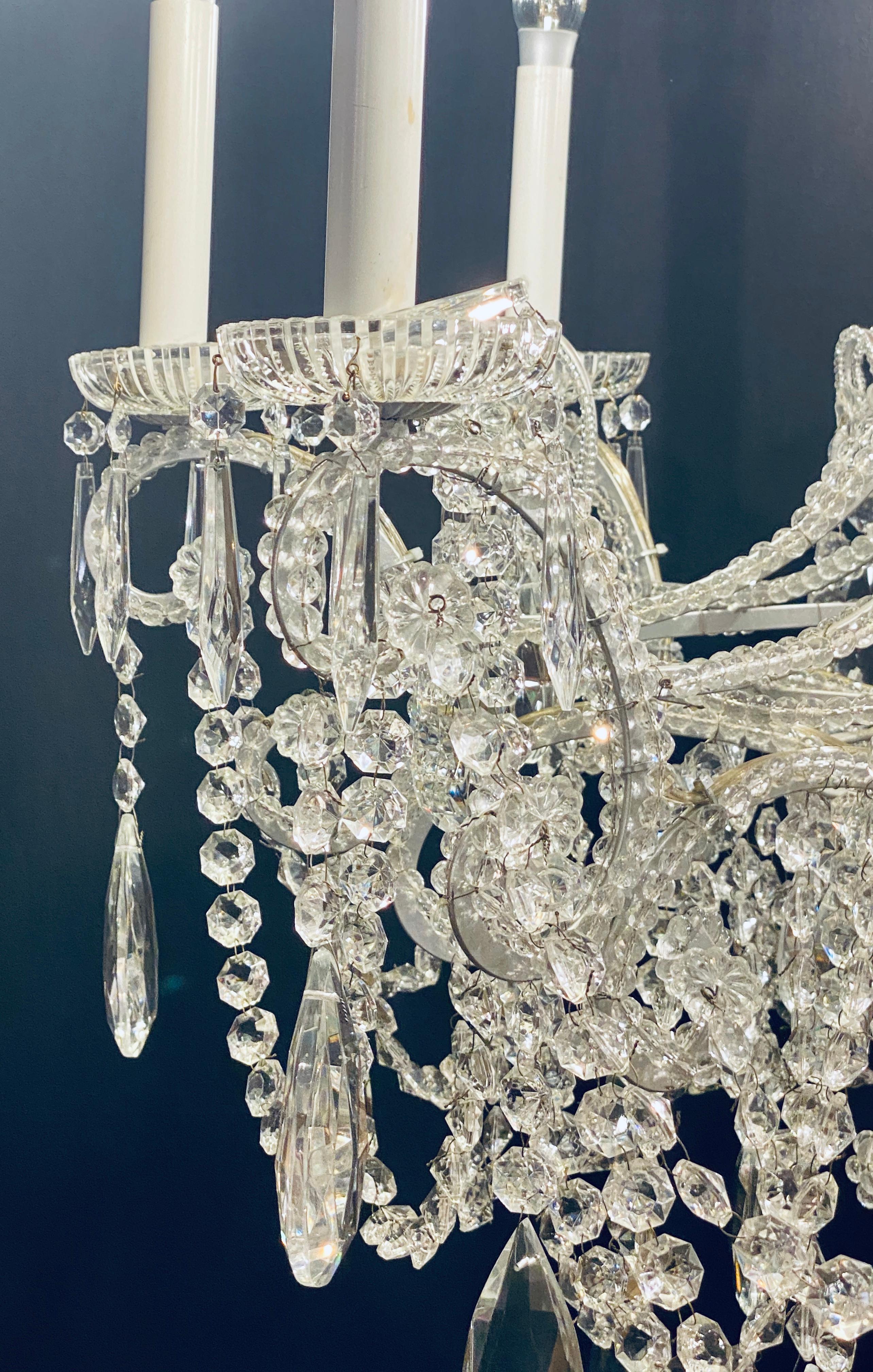 Silver Leaf Iron Chandelier with fine Crystal Bead and Pendant Decoration In Good Condition In Stamford, CT