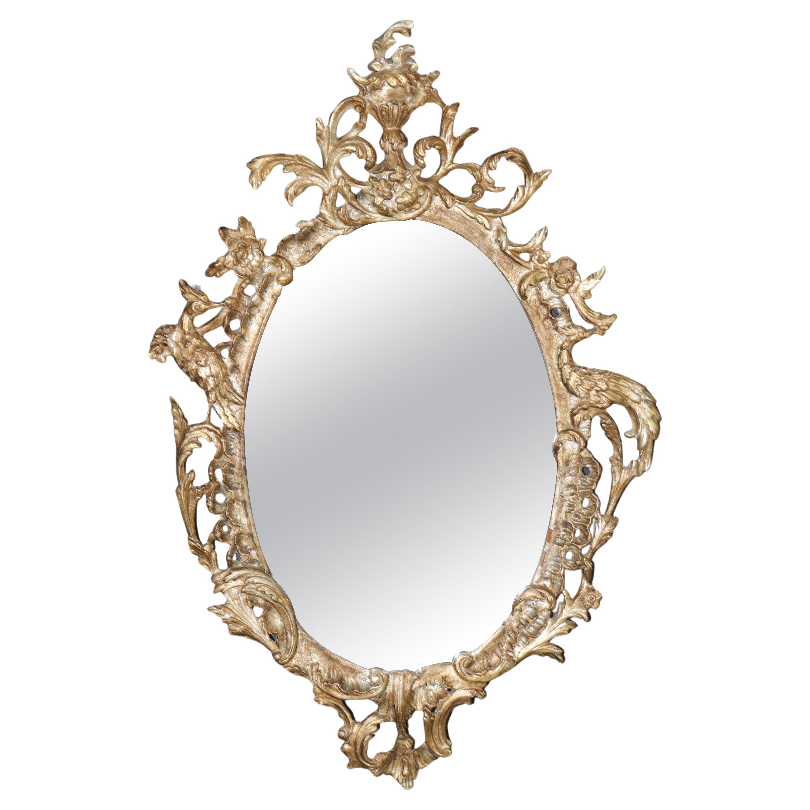 Silver Leaf Italian Wall Mirror Featuring a Pair of Mythical Phoenix Birds