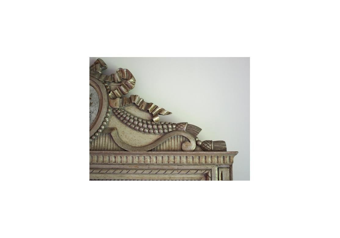 Hollywood Regency Silver Leaf Large and Decorative Carved Wood Mirror For Sale