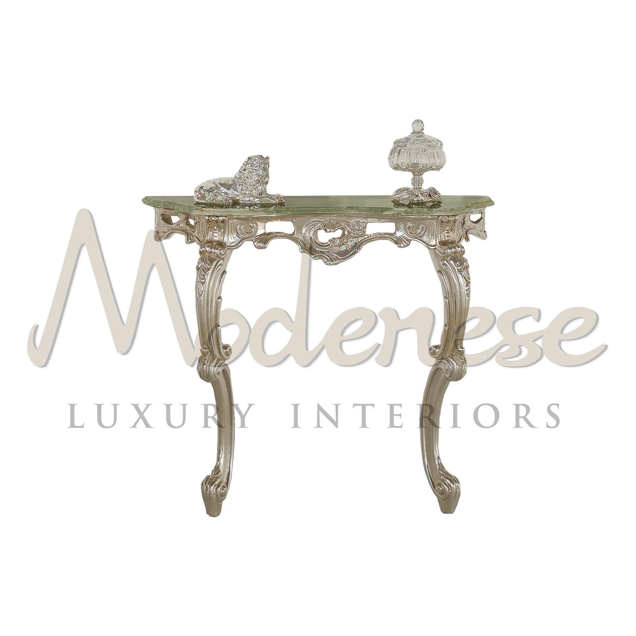 Silberner, klappbarer Konsolentisch mit Blattsilber von Modenese Interiors (Barock) im Angebot