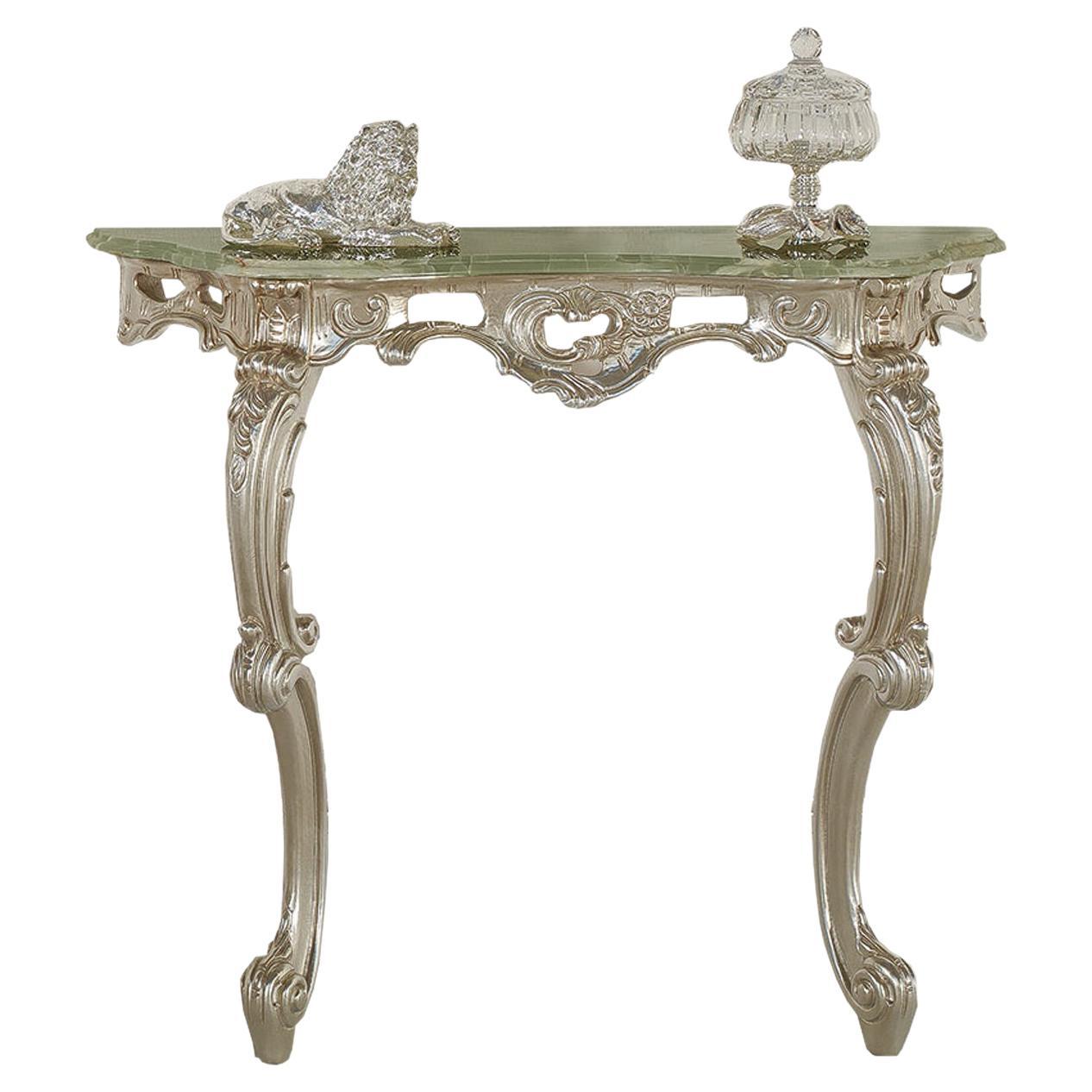 Silberner, klappbarer Konsolentisch mit Blattsilber von Modenese Interiors im Angebot