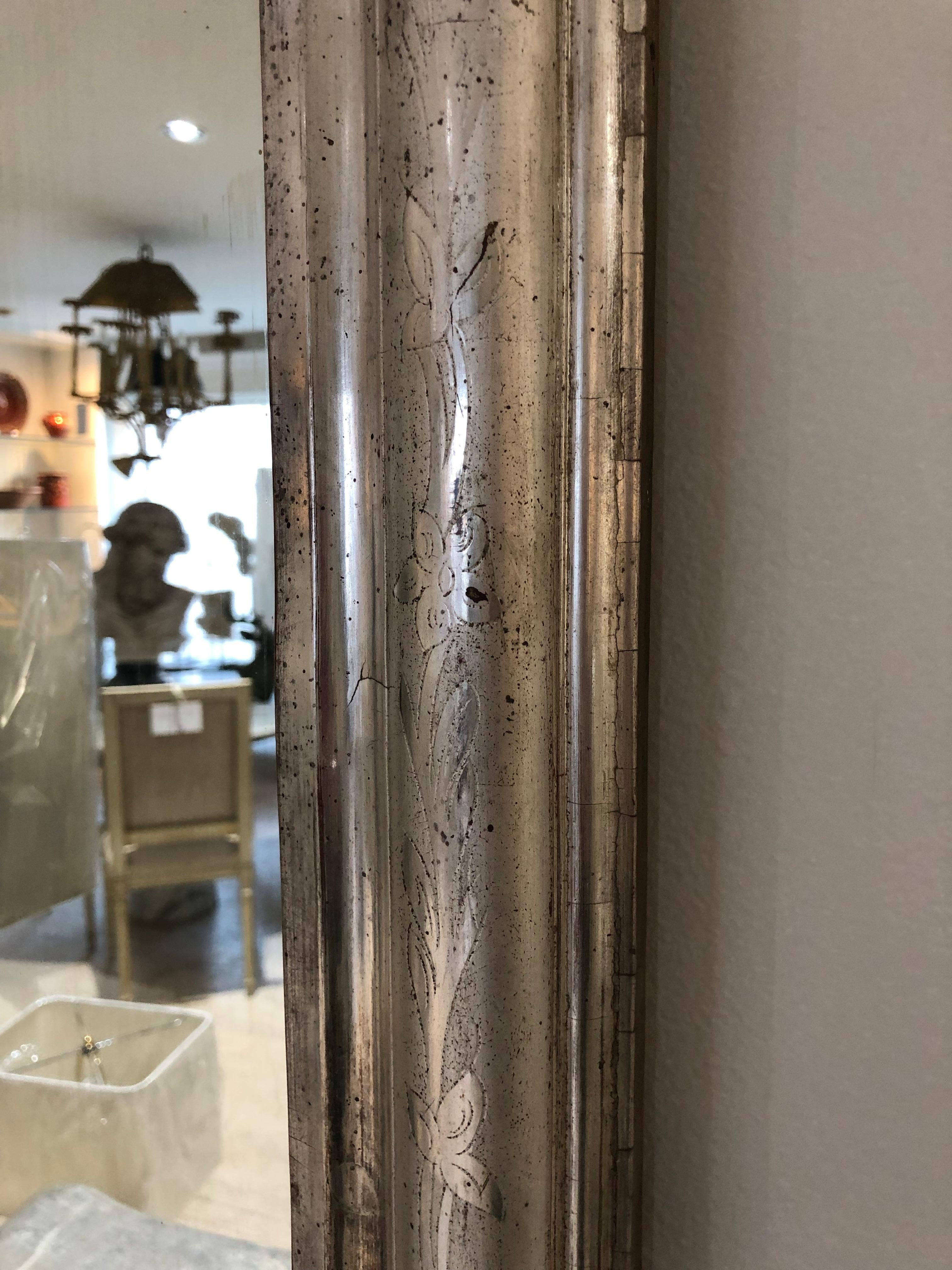 Silver Leaf Mirror with Etched Vine Design, Original Mirror 5