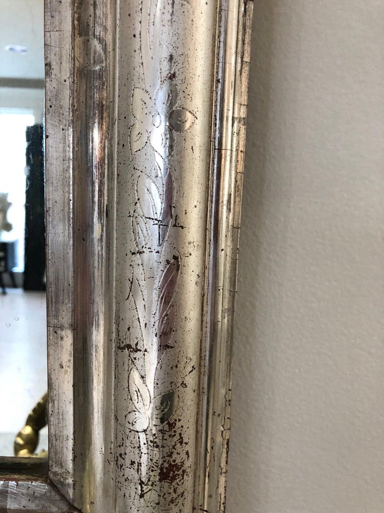 Silver Leaf Mirror with Etched Vine Design, Original Mirror at 1stDibs
