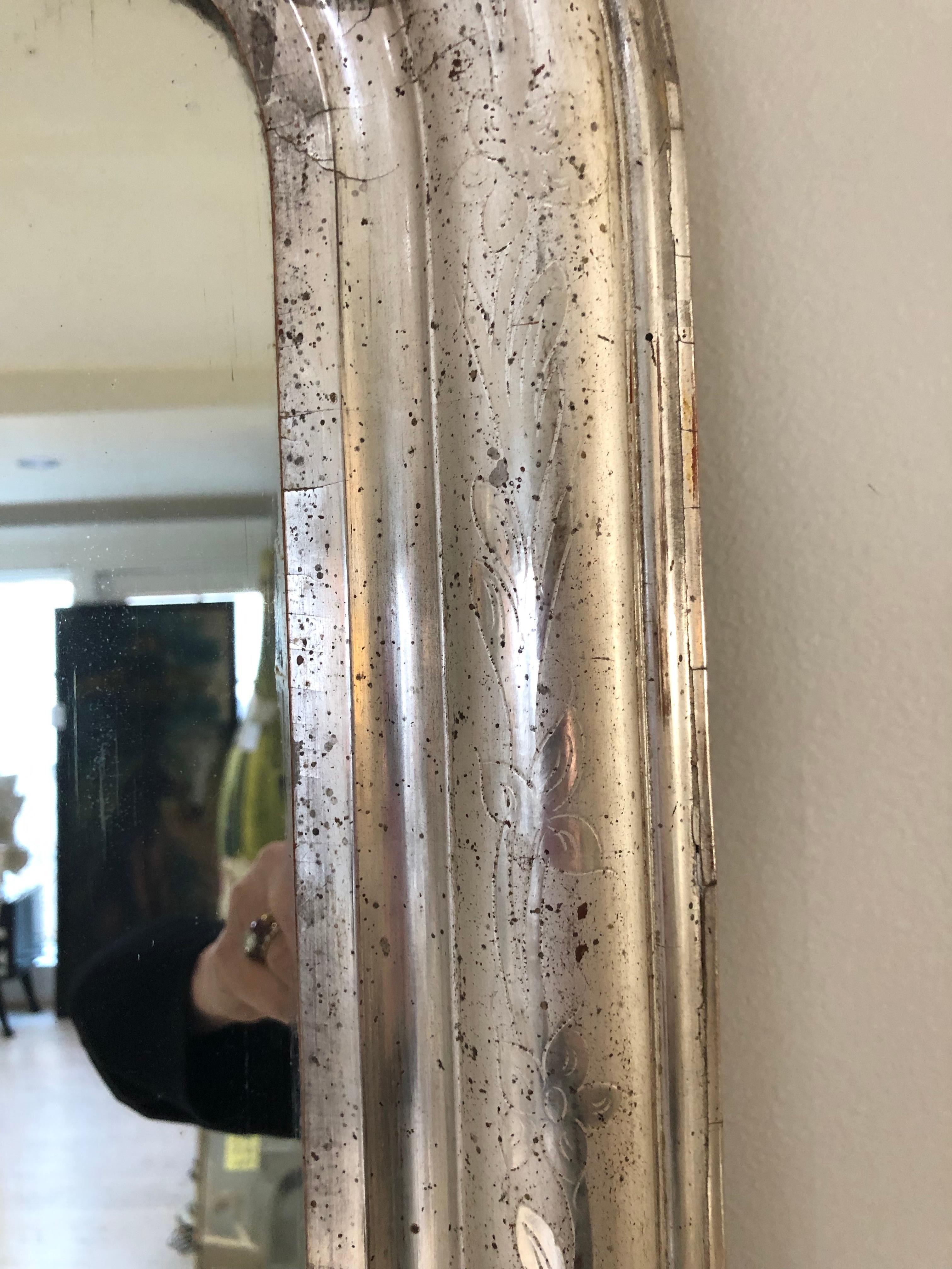 Silver Leaf Mirror with Etched Vine Design, Original Mirror 7