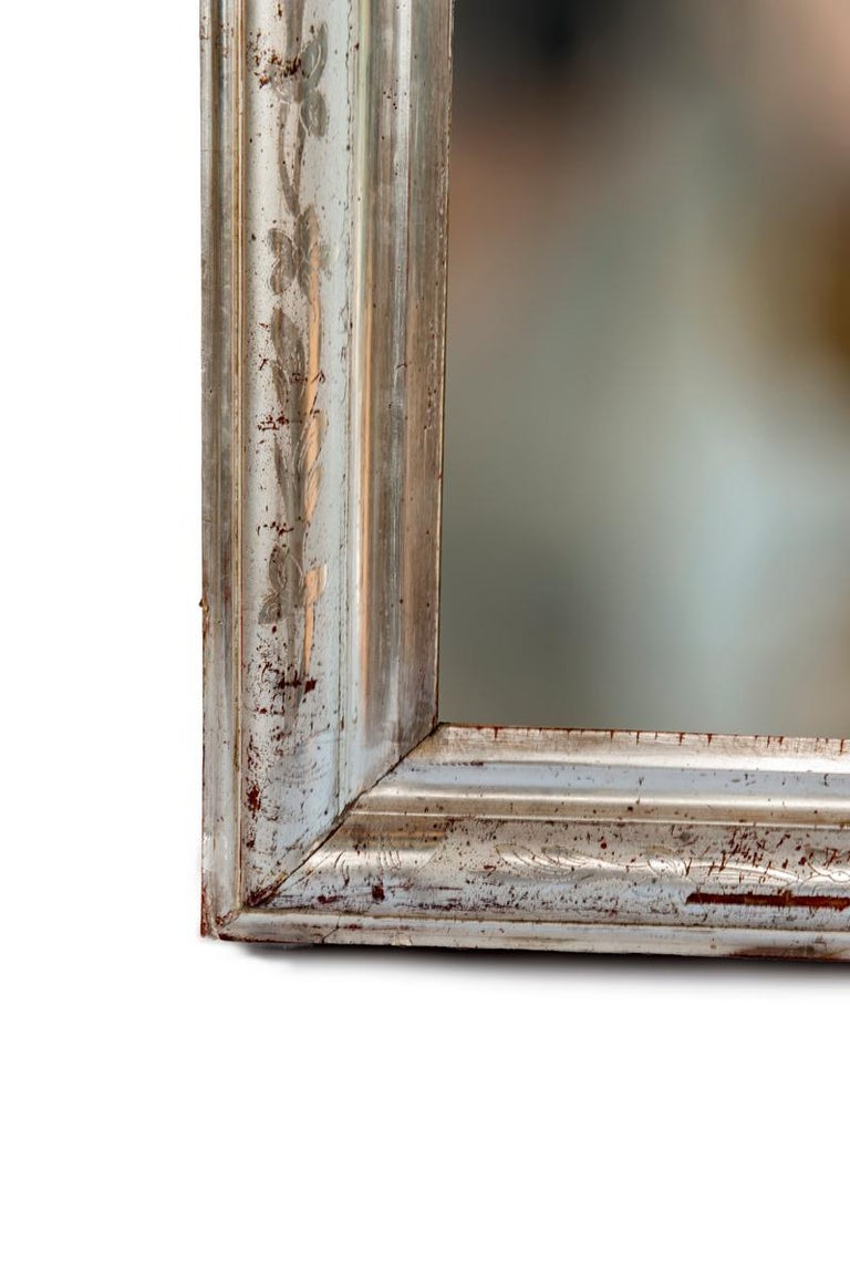 Silver Leaf Mirror with Etched Vine Design, Original Mirror at 1stDibs