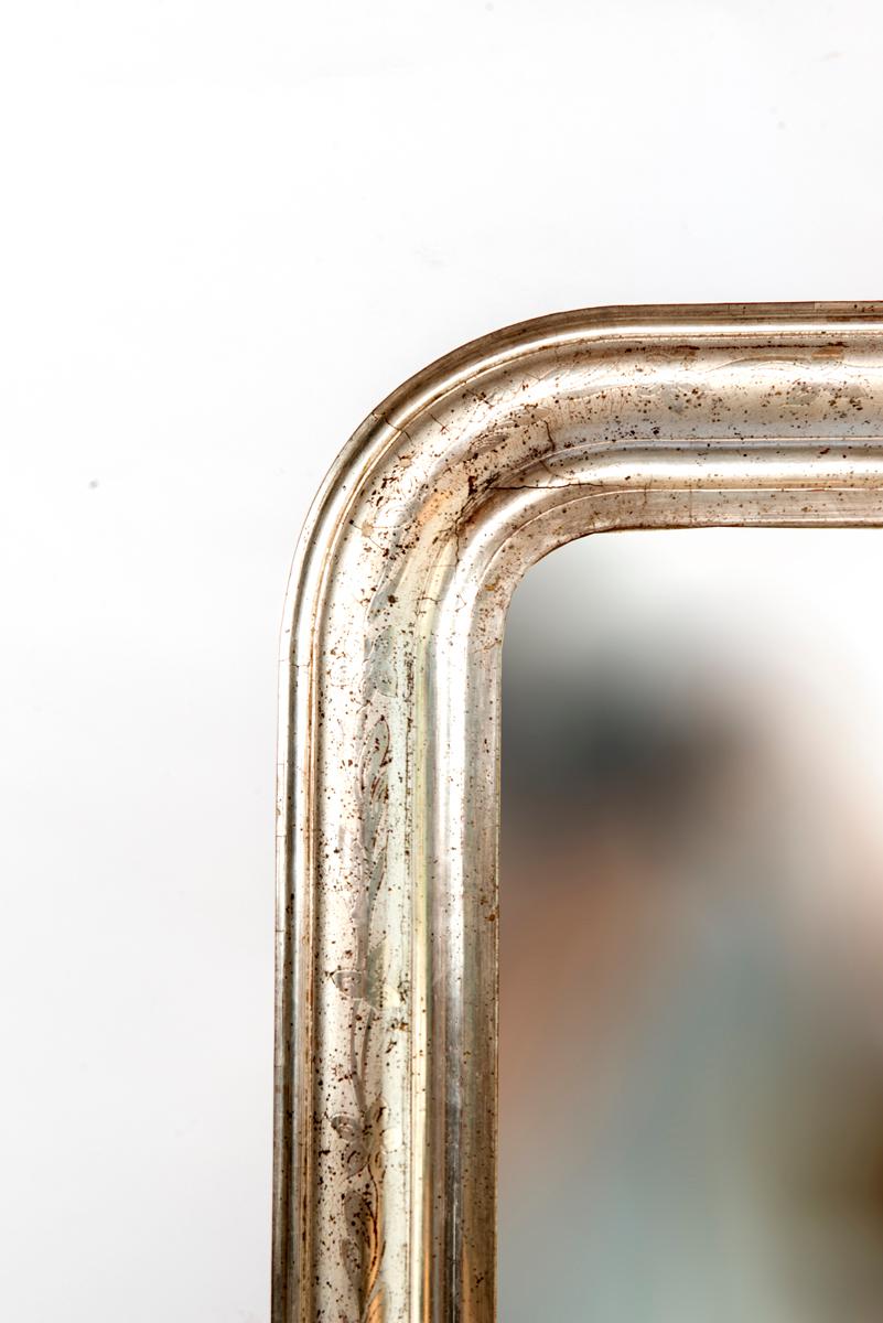 French Silver Leaf Mirror with Etched Vine Design, Original Mirror