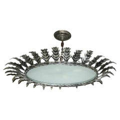 Silver Leaf Oval Sunburst Light Fixture