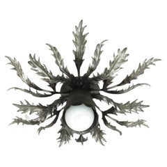 Spanish Foliage Sunburst Flush Mount Light Fixture in Silver Leaf Iron