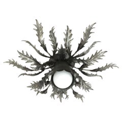 Silver Leaf Spanish Foliage Sunburst Flush Mount Light Fixture