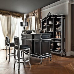 Silver Leaf Stool in Dark Blue Fabric by Modenese Luxury Interiors