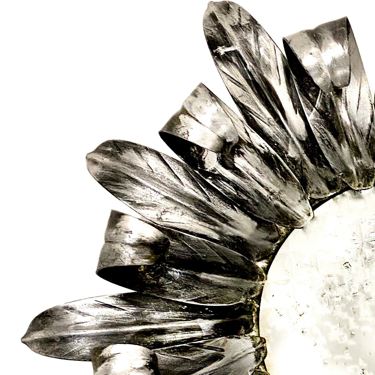 Italian Silver Leaf Sunburst Light Fixture For Sale