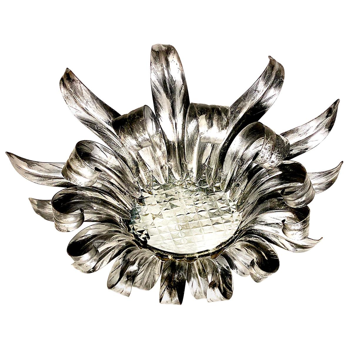 Silver Leaf Sunburst Light Fixture For Sale